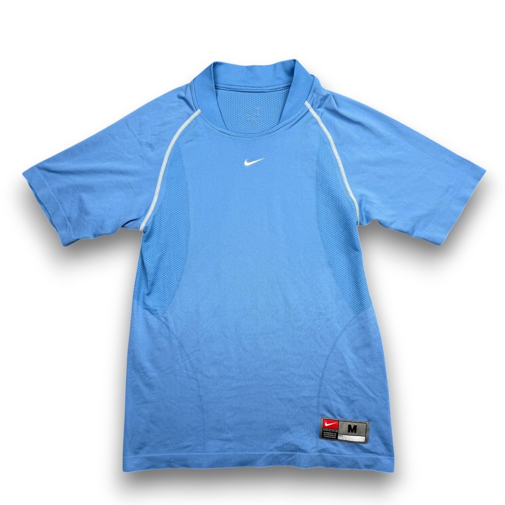 Nike T-Shirt Mens M Blue Short Sleeve Athletic Swoosh Mesh Panels Crew Neck